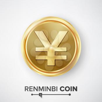 Renminbi Yuan Gold Coin Vector. Realistic Money Sign