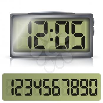 Alarm Digital Clock Vector. Black Numbers, Metallic Body. Illustration Isolated On White