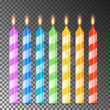 Burning 3D Realistic Dinner Candles Vector. Birthday Cake Candles. Burning Flames