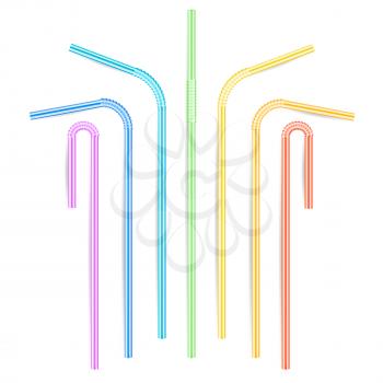 Drinking Straws Vector. Set Of 3D Striped Icon Isolated In White Background. Vector