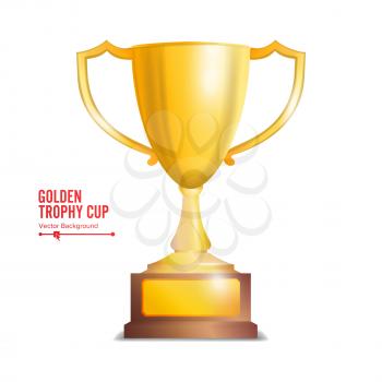 Golden Trophy Cup. Isolated On White Background Vector Illustration.