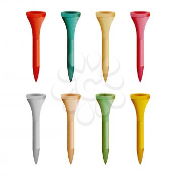 Golf Tees Vector. Realistic Illustration Of Wooden Golfing Tees Isolated On White