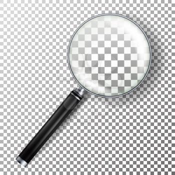 Realistic Magnifying Glass Vector. Isolated On Checkered Background Illustration. Magnifying Glass Object For Zoom With Lens For Magnifying