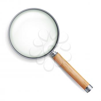 Realistic Magnifying Glass Vector. Isolated On White Background, With Gradient Mesh. Magnifying Object For Zoom. Wood Handle