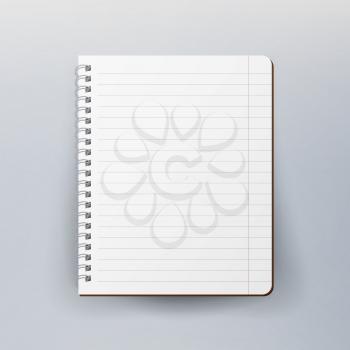 Realistic Note Template Blank. Spiral And Paper. Clean Mock Up For Your Design. Vector illustration