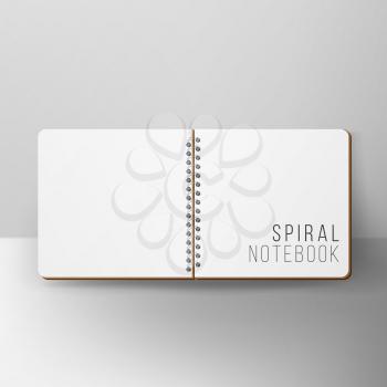 Spiral Empty Notepad Blank Mockup. Template For Advertising Branding, Corporate Identity. Opened Album With White Pages Mockup. Realistic Vector Illustration.