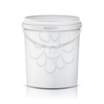 White Bucket Vector. Blank Plastic Tub Bucket. Container For Ice Cream Or Dessert. Isolated Illustration