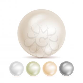 Realistic Pearls Isolated Vector. Sphere Shiny Sea Peach Cream Pearl Illustration