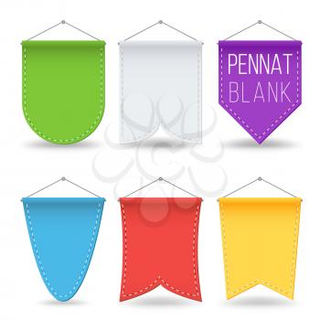 Pennant Template Set Vector. Colorful Bright Hanging Empty Pennants Flags. Isolated
