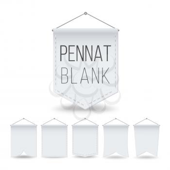 White Pennant Template Set Vector. Empty Realistic Pennants Banners Mock Up. Different Forms. Illustration Isolated On White