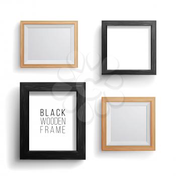 Realistic Photo Frame Vector Set. Collection Of Empty Blank. Realistic Picture Frame On The White Wall. Template For Mock Up.