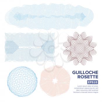 Guilloche Rosette Vector. Decorative Rosette Elements For Diploma Or Passport. Guilloche Background