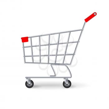 Supermarket Shopping Cart Vector. Side View Empty Shopping Cart Isolated On White