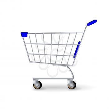 Supermarket Shopping Cart Vector. Empty Classic Chrome Cart Trolley Or Basket