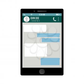 Smartphone Isolated On White Background. Messenger Window. Mobile App For Talking. Speech Bubbles. Vector Illustration