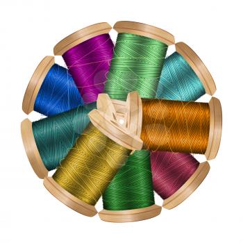 Thread Spool Banner Circle Border. Place For Text. Stock Vector Illustration Of Yarn Or Cotton Bobbin Reel. Isolated On White Background.