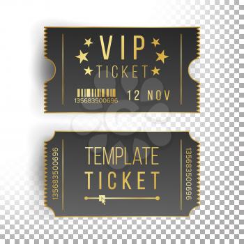 Vip Ticket Template Vector. Empty Black Tickets And Coupons Blank. Theater, Cinema Tickets Coupons. Isolated Illustration.