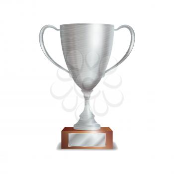 Silver Trophy Cup. Winner Concept. Award Design. Isolated On White Background Vector Illustration.