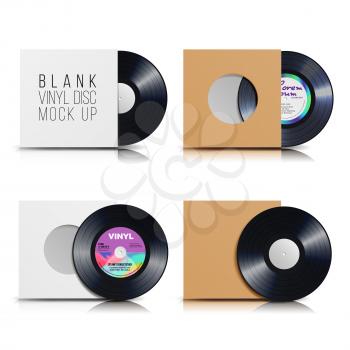 Vinyl Disc. Blank Isolated White Background. Realistic Empty Template Of A Music Record Plate With Blank Cover Envelope. Vector