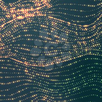 Wave Background. Ripple Grid. Glowing Round Particles. Swarm Of Dots. Vector