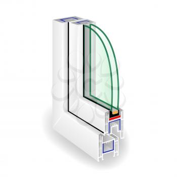 Window Frame Structure. Two Transparent Glass. Vector illustration
