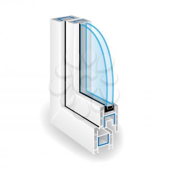 Plastic Window Frame Profile. Two Transparent Glass. Illustration Of Structure