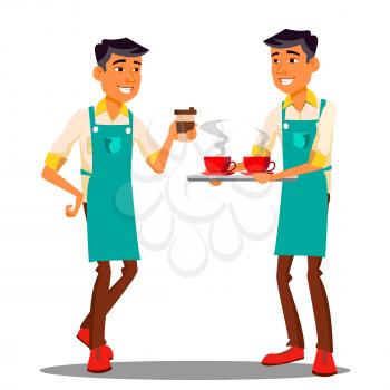 Barista At The Coffee Shop Vector. Illustration