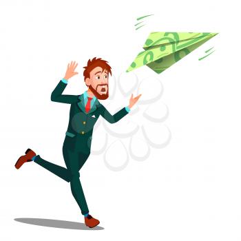 Businessman Running For Money Flying Away Vector. Illustration