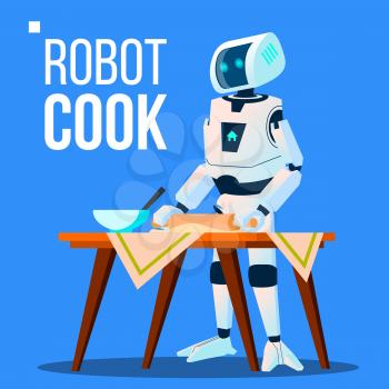 Robot Cook Cooking Food Vector. Illustration