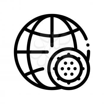 Microscopic Bacterium And Planet Vector Sign Icon Thin Line. Globe Universal Bacterium Linear Pictogram. Microbe Type Infection Biology Microorganism Contour Monochrome Illustration