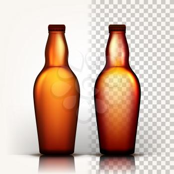 Beer Bottle Vector. Craft Cold Drink. Brewery Poster. Pub Refreshment. 3D Transparent Isolated Realistic Illustration