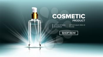 Cosmetic Glass Branding Background Vector. Spa, Makeup. Soft Spray. Bottle. 3D Transparent Realistic Mockup Template Illustration