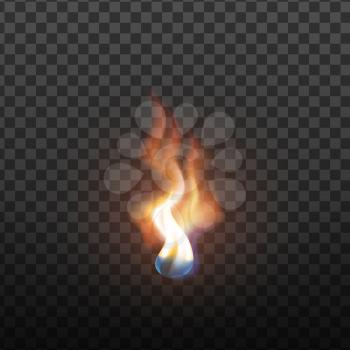 Realistic Candlelight Brush Fire Element Vector. Hot Fire Flame Bonfire Spurt With Special Effect And Heat Overlay Closeup Isolated On Transparency Grid Background. 3d Illustration