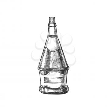 Conical Hand Drawn Blank Bottle Of Wine Vector. Ink Design Sketch Modern Bottle Of Grape Alcoholic Liquid. Concept Monochrome Black And White Mockup Glass Container Template Cartoon Illustration