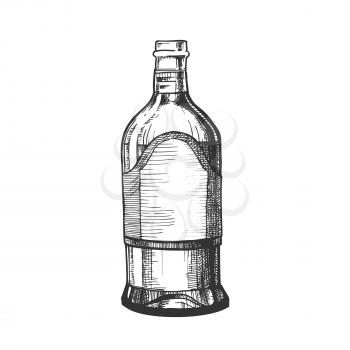 Closed Tall Classic Mexican Tequila Bottle Vector. Retro Glass Bottle With Blank Label For Traditional Alcohol Drink Produced In Mexico. Made From Blue Agave Plant Liquid Package Cartoon Illustration