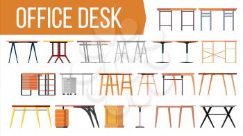Office Desk Set Vector. Office Creative Modern Desk. Home Table. Interior Table Workplace Design Element. Work Space. Furniture Illustration