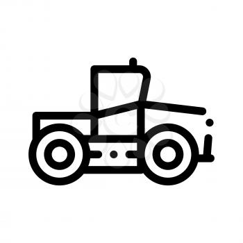 Industry Tractor Vehicle Vector Thin Line Icon. Agricultural Tractor For Various Type Trailer Working On Farm Field. Seeding Harvesting Machine Linear Pictogram. Monochrome Contour Illustration