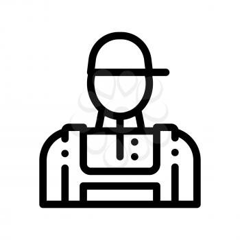 Conditioner Repairman Worker Vector Thin Line Icon. Conditioner Repair Technician Engineer Man Silhouette Character Linear Pictogram. Air Conditioning Maintenance Contour Illustration