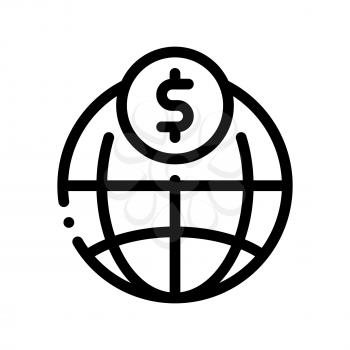 World Payment Coin Transfer Vector Thin Line Icon. Online Money Transaction, Financial Internet Banking Payment Operation Linear Pictogram. Dollar Currency Exchange Contour Illustration