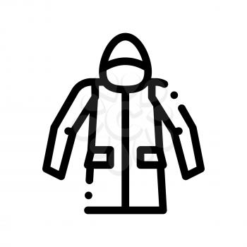 Waterproof Material Jacket Anorak Vector Line Icon. Waterproof Material, Roller Painter Equipment, Industrial Use Linear Pictogram. Clothes, Moisture Absorbing Substance Contour Illustration