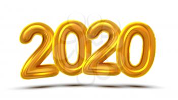 2020 Number New Year Celebration Flyer Vector. Golden Air Blown Two Thousand Twenty 2020 White Background. Happy Holiday Shiny Typography Banner Realistic 3d Illustration