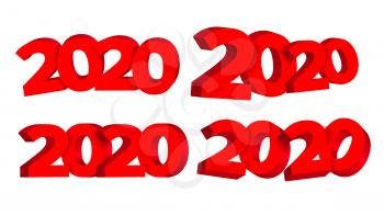 2020 Happy New Year Advertising Banner Set Vector. Collection Of Different Design Red Number Two Thousand Twenty 2020 Isolated On White Background. Elegant Greeting Placard Realistic 3d Illustration