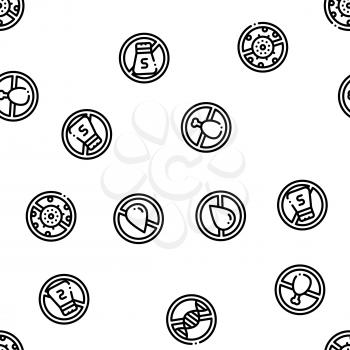 Allergen Free Products Vector Seamless Pattern. Allergen Free Food, Drink Linear Pictograms. Healthy Produce, Safe Dairy, Poultry, Cereals. Genetic Nutrients Intolerance Color Contour Illustrations