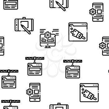 Front End Development Seamless Pattern Vector Thin Line. Illustrations