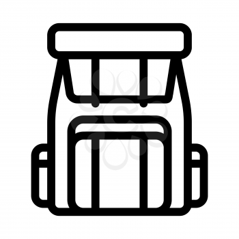 Backpack Knapsack Alpinism Equipment Vector Icon Thin Line. Compass, Mountain Direction And Burner Mountaineering Alpinism Equipment Concept Linear Pictogram. Contour Outline Illustration