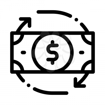 Bank Note Dollar And Around Arrows Vector Icon Thin Line. Dollar Money On Smartphone Display And Magnifier, Web Site Financial Concept Linear Pictogram. Monochrome Contour Illustration