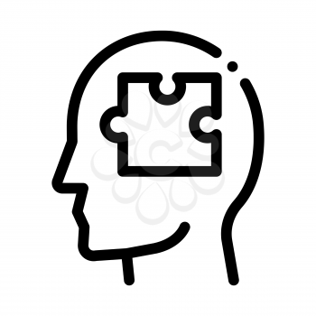 Puzzle Detail In Man Silhouette Mind Vector Icon Thin Line. Gear And Brain, Heart And Shield, Padlock And Coin Concept Linear Pictogram. Black And White Template Contour Illustration