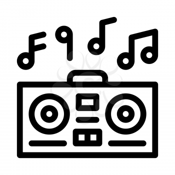 Playing Record Player And Musical Notes Vector Icon Thin Line. Music Notes And Headphones, Concert, Opera And Karaoke Concept Linear Pictogram. Black And White Contour Illustration
