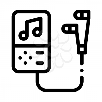 Portable Record Player With Headphones Vector Icon Thin Line. Musical Notes And Headphones, Concert, Opera And Karaoke Concept Linear Pictogram. Black And White Contour Illustration