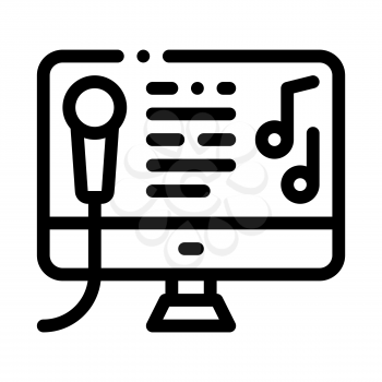 Computer Screen Internet Online Karaoke Vector Icon Thin Line. Microphone And Dynamic, Concert And Theater, Opera And Karaoke Music Concept Linear Pictogram. Black And White Contour Illustration